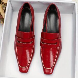 Red Square Toe Kitten Heel Pumps Shoes 9.5